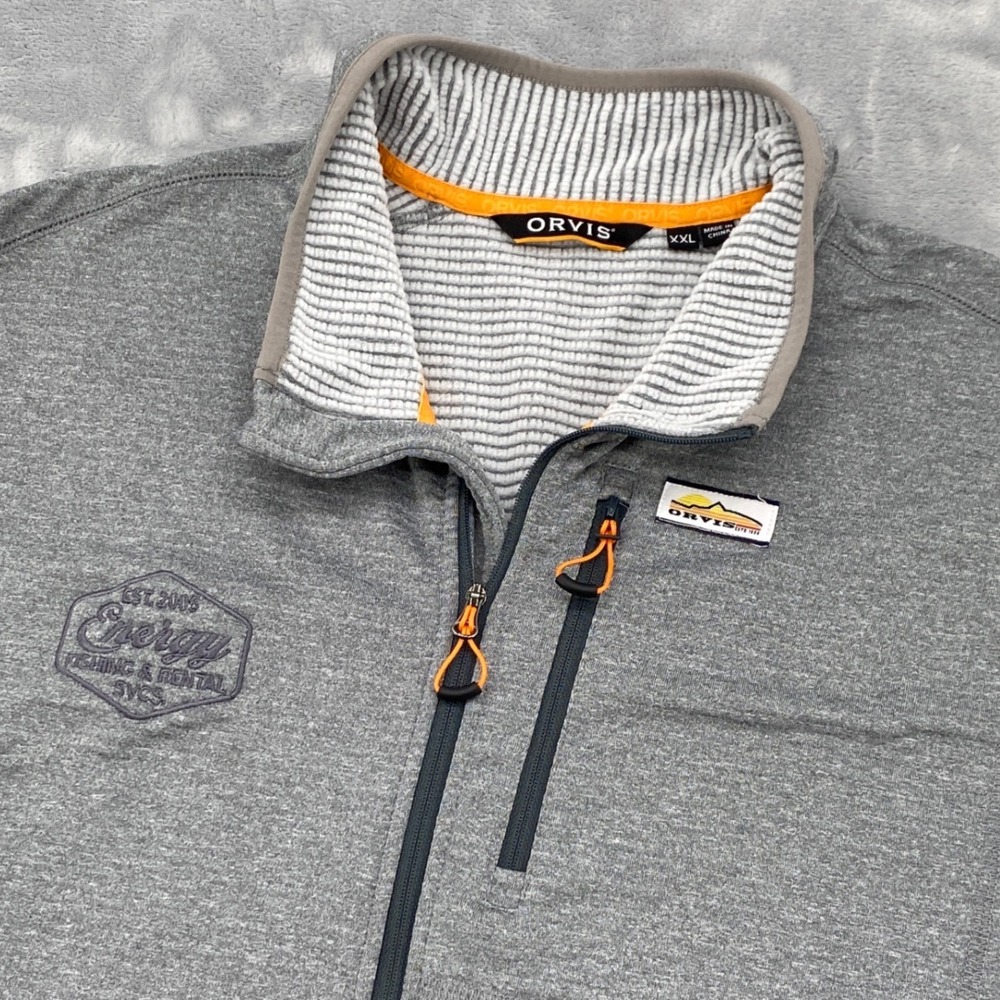 Orvis Mens XXL Gray Full Zip Grid Fleece Vest Energy Fishing Logo Outdoor Layer